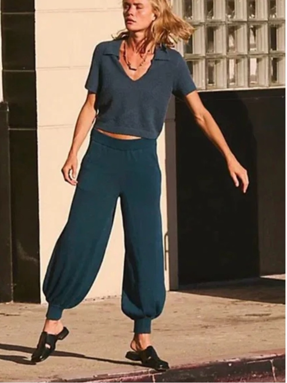 Free People Beach Nolan Sweater Co-ord Teal Harem-Style Knit Joggers‎ size small